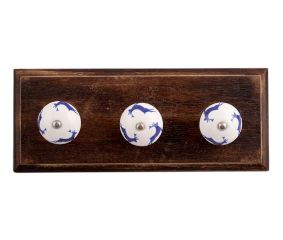 Blue Running Rein Deer Pattern Ceramic Wooden Hooks